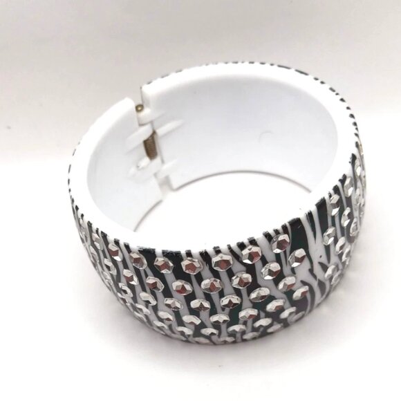 Multi White Stone Acrylic Clamper Bracelet-8 Inches - Picture 1 of 6